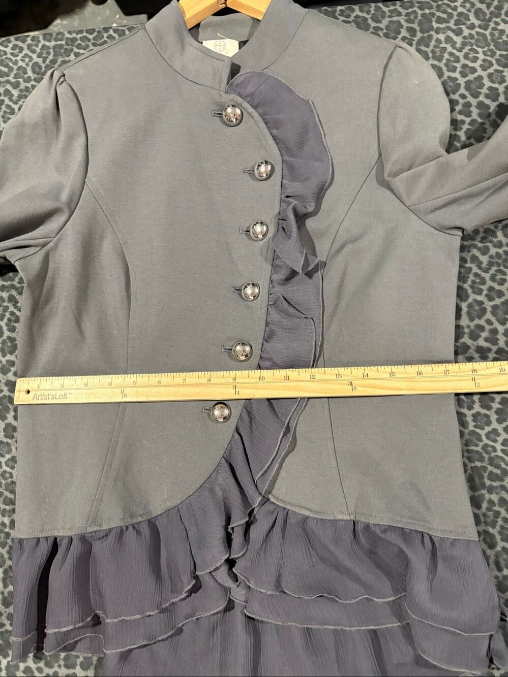 Hot in Hollywood Gray Ruffle Military Jacket Blazer Women’s M Victorian Regency - Picture 8 of 9